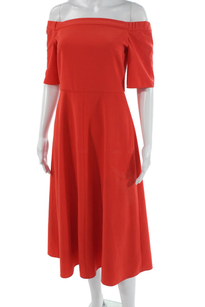 Tibi Womens A-Line Red Knee Length Dress Short Sleeve Size 4