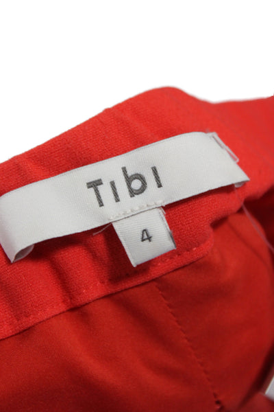 Tibi Womens A-Line Red Knee Length Dress Short Sleeve Size 4