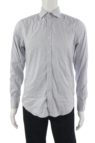 J Crew Mens Gingham Collar Long Sleeve Button Down Shirt Blue Size S