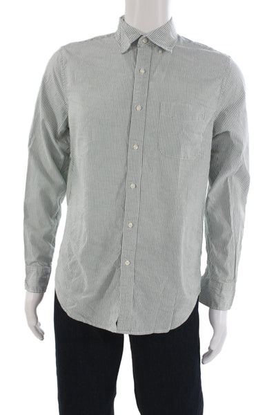 J Crew Mens Button-Down Striped Collared Cotton Long Sleeve Green Size S