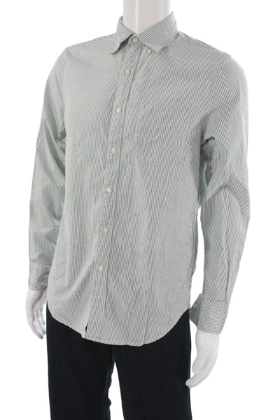 J Crew Mens Button-Down Striped Collared Cotton Long Sleeve Green Size S