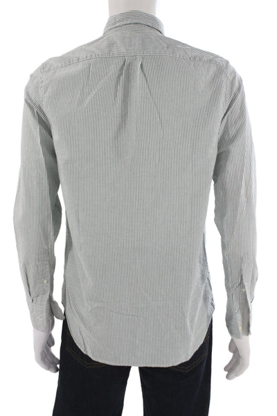 J Crew Mens Button-Down Striped Collared Cotton Long Sleeve Green Size S