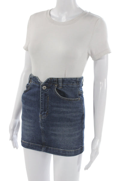 We The Free Women Dark Blue Mini Pencil Skirt Solid Cotton Spandex Size 24