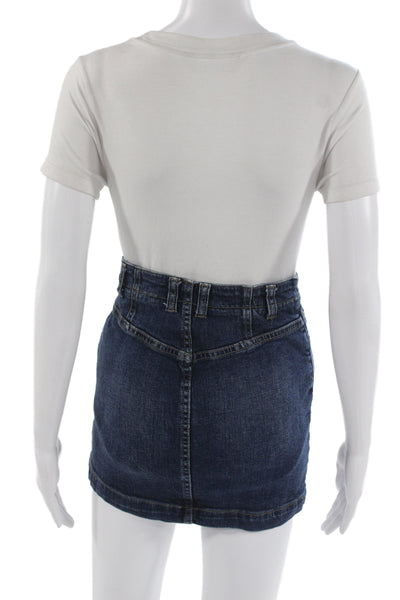 We The Free Women Dark Blue Mini Pencil Skirt Solid Cotton Spandex Size 24