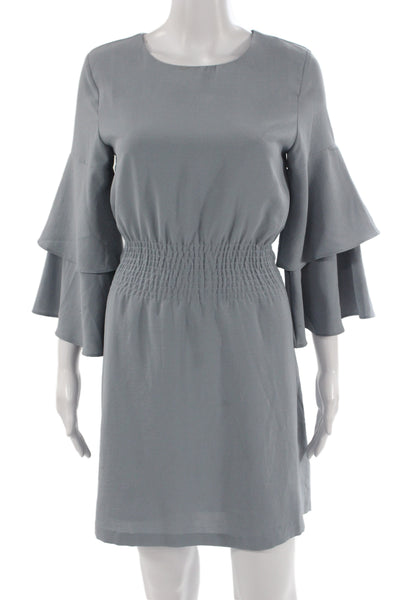 J.O.A. Womens Shift Mini Dress Gray Long Sleeve Round Neck Lace Up Size S