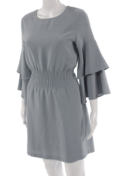 J.O.A. Womens Shift Mini Dress Gray Long Sleeve Round Neck Lace Up Size S