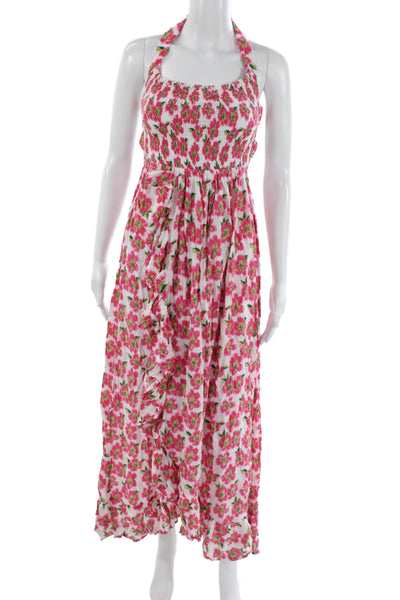 Tiare Hawaii Womens Maxi Sundress Pink Floral Sleeveless Cotton Beach Size S