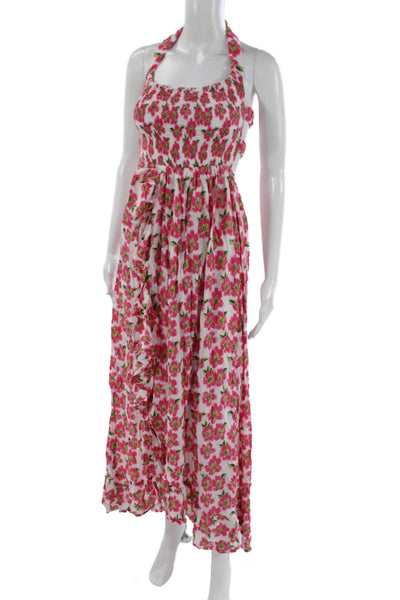 Tiare Hawaii Womens Maxi Sundress Pink Floral Sleeveless Cotton Beach Size S