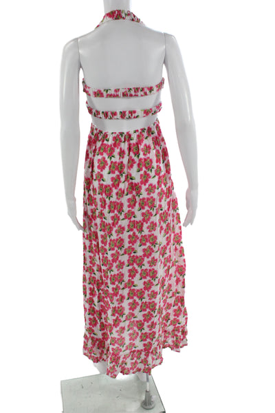 Tiare Hawaii Womens Maxi Sundress Pink Floral Sleeveless Cotton Beach Size S