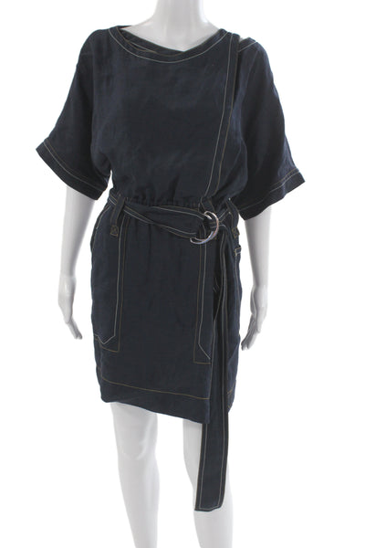 Derek Lam 10 Crosby Women Shirt Dress Dark Blue Short Sleeve Knee Length Size 6