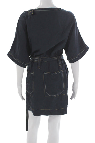 Derek Lam 10 Crosby Women Shirt Dress Dark Blue Short Sleeve Knee Length Size 6