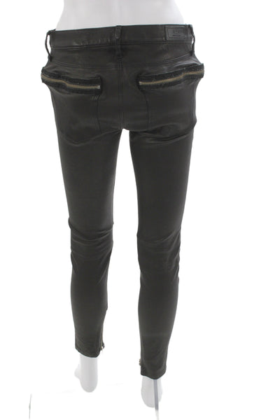 R+A Women Black Lamb Leather Cropped Ankle Biker Pants Size 28