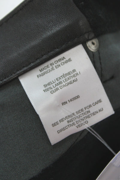 R+A Women Black Lamb Leather Cropped Ankle Biker Pants Size 28