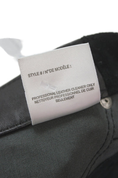 R+A Women Black Lamb Leather Cropped Ankle Biker Pants Size 28