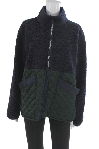Tory Sport Womens Quilted Jacket Dark Blue High Neck Zip Long Sleeve Size M