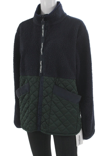 Tory Sport Womens Quilted Jacket Dark Blue High Neck Zip Long Sleeve Size M