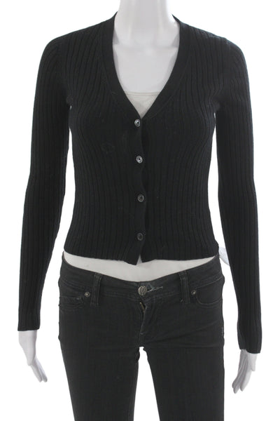Wilfred Women Black Striped V-Neck Button Cardigan Merino Cotton Size XS