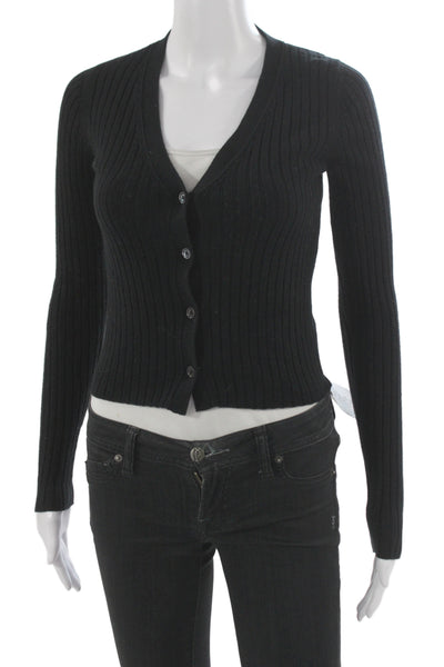 Wilfred Women Black Striped V-Neck Button Cardigan Merino Cotton Size XS