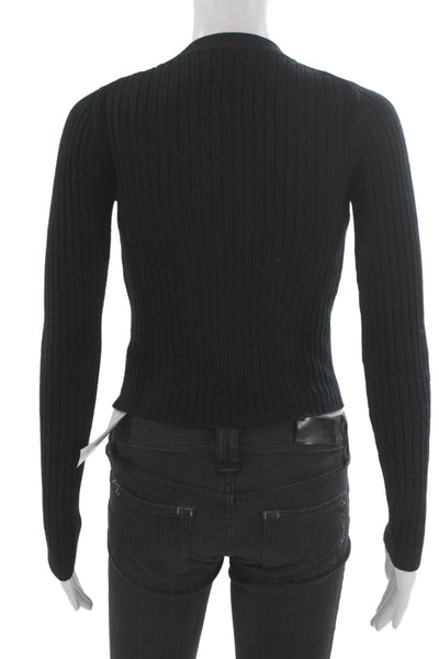 Wilfred Women Black Striped V-Neck Button Cardigan Merino Cotton Size XS
