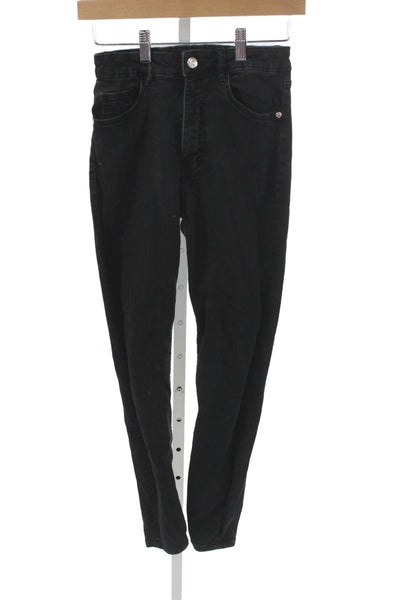 Zara Women Skinny Black High Rise Jeans Cotton Button 24in Inseam Size 6