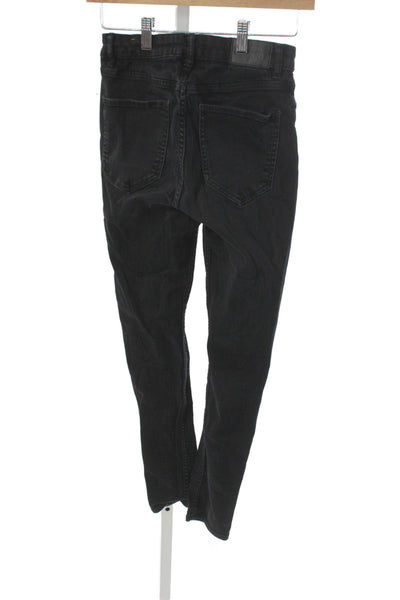 Zara Women Skinny Black High Rise Jeans Cotton Button 24in Inseam Size 6