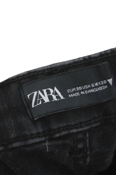Zara Women Skinny Black High Rise Jeans Cotton Button 24in Inseam Size 6