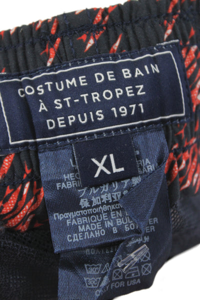 Vilebrequin Mens Beach Graphic Dark Blue Polyester Drawstring Shorts Size XL
