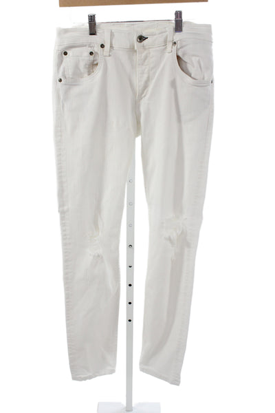 Rag & Bone Unisex Skinny White Jeans Button Fly Cotton Size 33