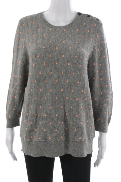 J Crew Collection Unisex Cashmere Herringbone Pullover Gray 3/4 Sleeve Size M