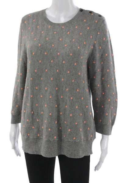 J Crew Collection Unisex Cashmere Herringbone Pullover Gray 3/4 Sleeve Size M