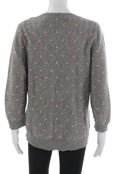 J Crew Collection Unisex Cashmere Herringbone Pullover Gray 3/4 Sleeve Size M