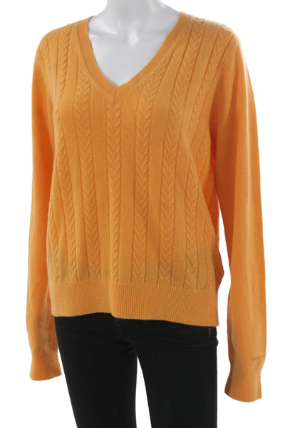 Gant Womens 100% Cashmere V-Neck Pullover Sweater Orange Long Sleeve Size XL