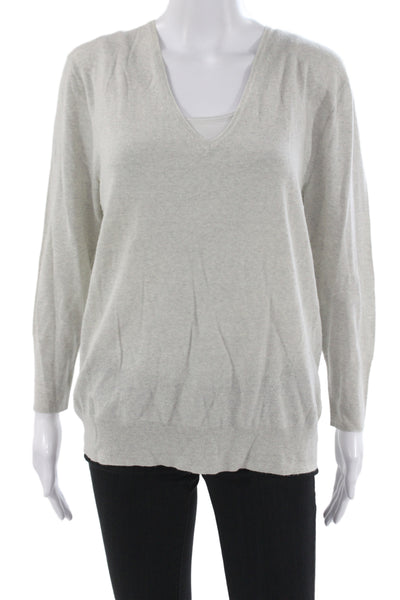 J Crew Unisex V-Neck Pullover Gray Cotton Polyester Sweater Size L