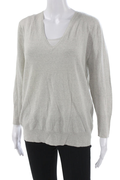 J Crew Unisex V-Neck Pullover Gray Cotton Polyester Sweater Size L