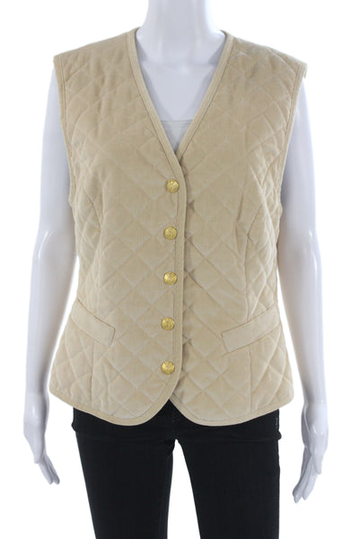 Escada Margaretha Ley Womens Quilted Argyle V Neck Cotton Vest Beige Size 42