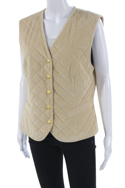 Escada Margaretha Ley Womens Quilted Argyle V Neck Cotton Vest Beige Size 42