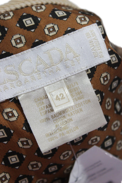 Escada Margaretha Ley Womens Quilted Argyle V Neck Cotton Vest Beige Size 42