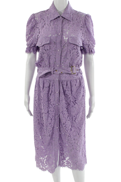 Generation Love Womens Purple Floral Collared Shirt Dress Short Sleeve Size 4