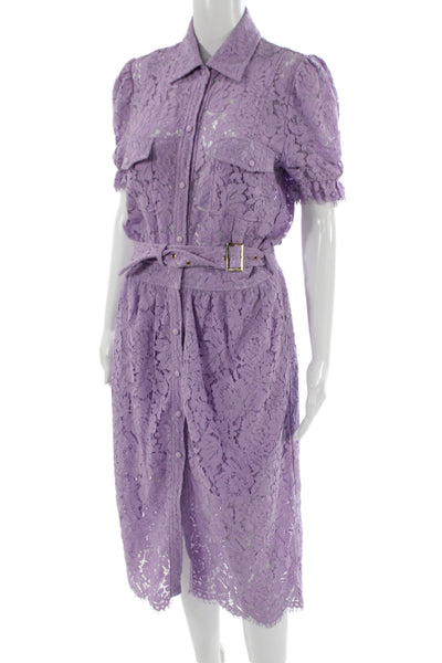 Generation Love Womens Purple Floral Collared Shirt Dress Short Sleeve Size 4