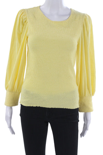 Nation LTD Womens Yellow Pima Cotton Long Sleeve Round Neck Blouse Size S