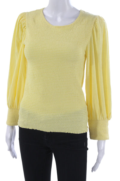 Nation LTD Womens Yellow Pima Cotton Long Sleeve Round Neck Blouse Size S
