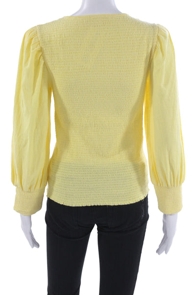 Nation LTD Womens Yellow Pima Cotton Long Sleeve Round Neck Blouse Size S