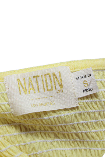 Nation LTD Womens Yellow Pima Cotton Long Sleeve Round Neck Blouse Size S