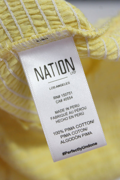 Nation LTD Womens Yellow Pima Cotton Long Sleeve Round Neck Blouse Size S