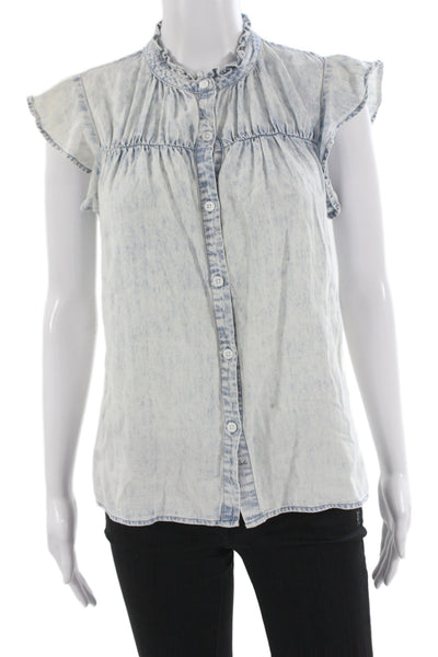 Rails Womens Light Blue High Neck Sleeveless Button Up Tencel Blouse Size XS