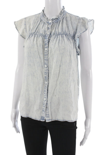 Rails Womens Light Blue High Neck Sleeveless Button Up Tencel Blouse Size XS