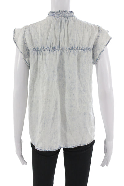 Rails Womens Light Blue High Neck Sleeveless Button Up Tencel Blouse Size XS