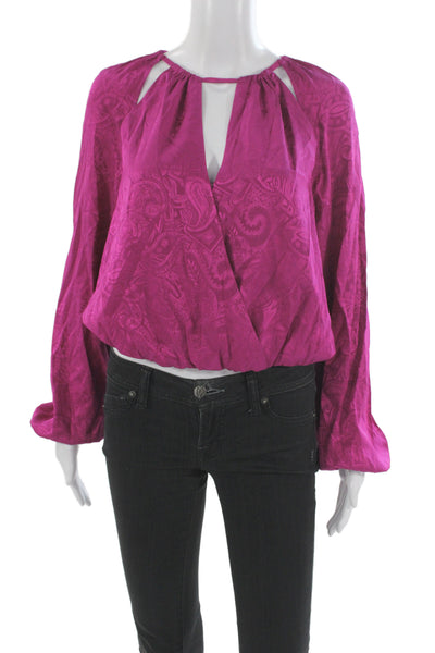 Veronica Beard Women Purple Floral Tie Long Sleeve Blouse Size 4