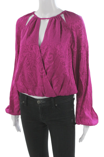 Veronica Beard Women Purple Floral Tie Long Sleeve Blouse Size 4