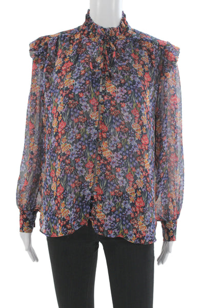Veronica Beard Women Purple Floral Tie Long Sleeve Blouse Size 4